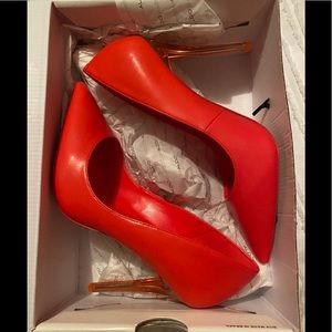 Bright Red clear heel Aldo shoes 👠